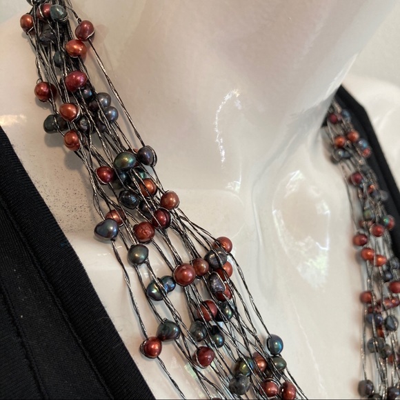 "Night River” by Novica Floating Pearl Statement Necklace (19”) - Picture 4 of 5